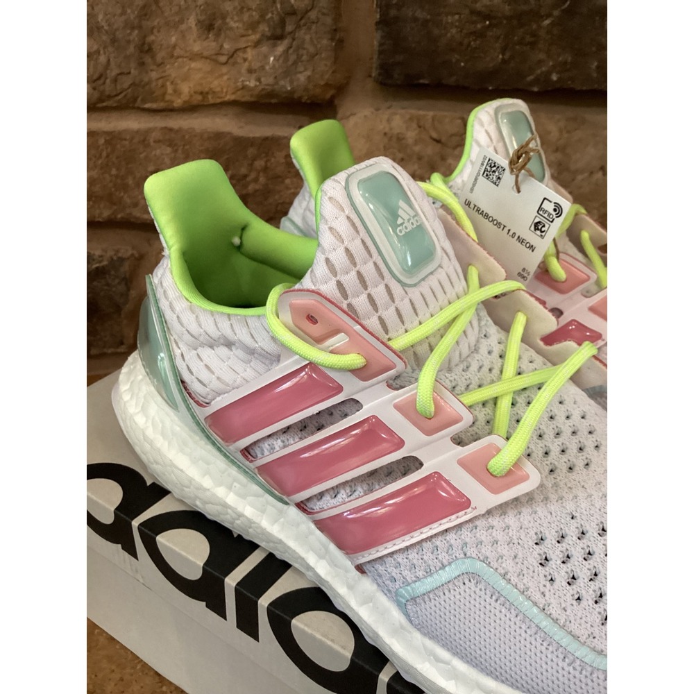 Adidas Ultraboost 1.0 Neon W White Pink Green Running Shoes ID5949 Womens 10 New - Picture 6 of 8